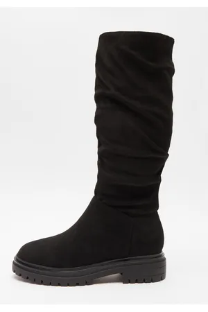 Quiz Womens Faux Suede Ruched Boots - Size UK 7