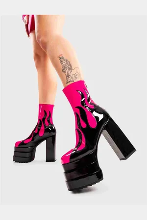 Lamoda Womens Ankle Boots Reborn Round Toe Platform Heels with Zipper, Flame - - Size UK 3