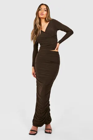 Boohoo Womens Ruched Slinky Maxi Skirt - - Size 10 UK
