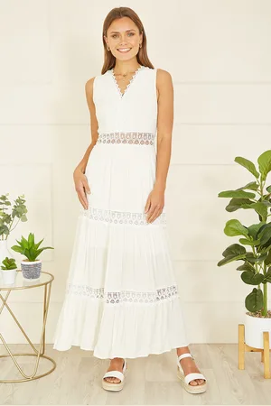 Yumi Womens Lace Trim Cotton Midi Sun Dress - Size Small