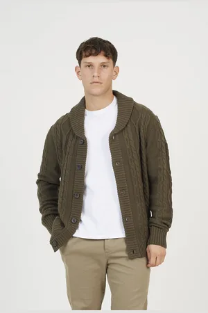 Brave Soul Mens Shawl Neck Cable Knit Cardigan - Size X-Large