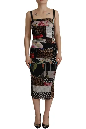 Dolce & Gabbana WoMens Multicolor Pachwork Midi Floral Silk Leopard Bodycon Dress - material_silk - Size IT 40 (Womens)