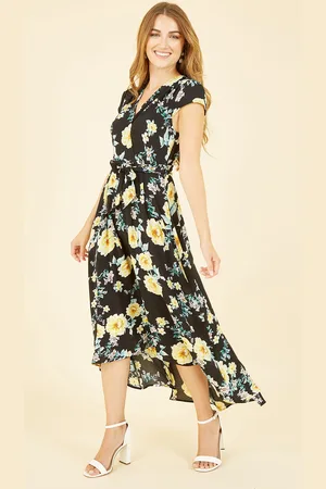 Mela Womens Floral Print Dipped Hem Midi Wrap Dress - Size 10 UK