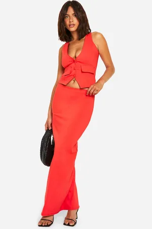 Boohoo Womens Plunge Pocket Detail Waistcoat & Column Maxi Skirt - viscose - Size 12 UK