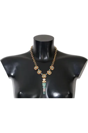 Dolce & Gabbana Womens Handpainted Crystal Floral Necklace - Brass - One Size