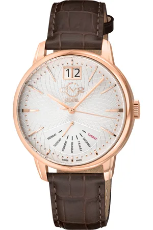GV2 by Gevril Rovescio Mens IPRG Case, Silver/White Dial with embossed texture, Genuine Italian Handmade Leather Strap. - One Size