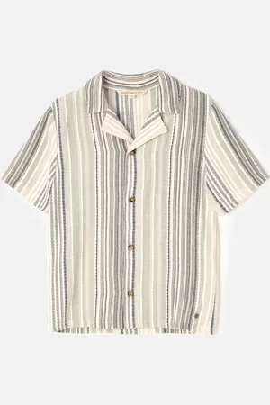 Angel & Rocket Boys Moaksy Textured Stripe Resort Shirt - - Size 4Y