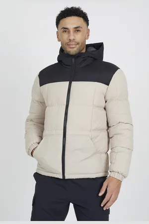 Brave Soul Mens Colour Block Padded Hooded Jacket - Size Medium