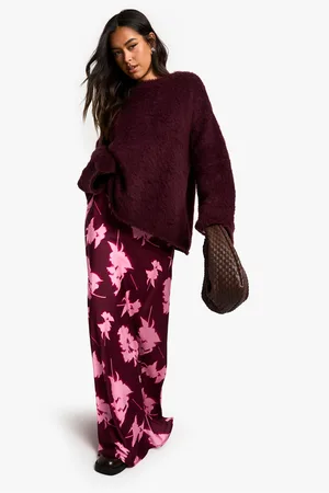 Boohoo Womens Blured Floral Print Satin MaxiI Skirt - - Size 10 UK