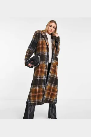 ASOS Womens DESIGN dad wool mix coat in brushed check in - Size 4 UK