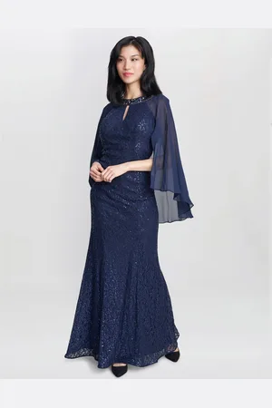 Gina Bacconi Womens FLORENCE Keyhole Neck Chiffon Sequin Lace Fit and Flare Maxi Dress - - Size 10 UK