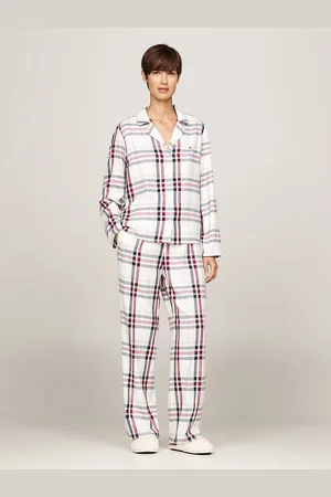 Tommy Hilfiger ORIGINAL Womens Pyjamas & Slippers Gift Set Heritage Check Ivory - - Size Large