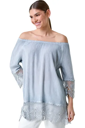 Roman Womens Lace Trim Textured Bardot Tunic Top - - Size 12 UK