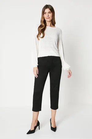 wallis Womens Side Zip Stretch Crop Trousers - Cotton - Size 10 UK