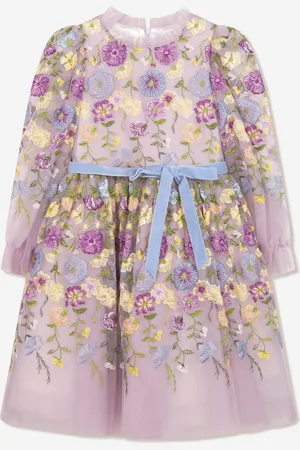 Marchesa Notte Girls Flower Embroidered Tulle Gown in - Size 14Y