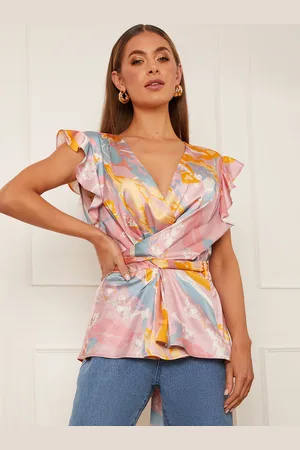 Chi Chi London Womens Twist Front Printed Top in - Size 8 UK