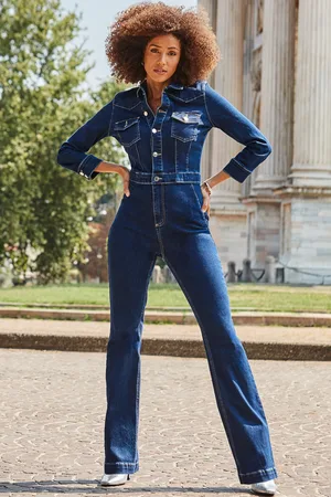 Sosandar Womens Indigo Bootcut Denim Jumpsuit - Size 18 Regular