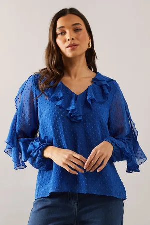 wallis Womens Petite Ruffle Detail Dobby Top - - Size 14 UK