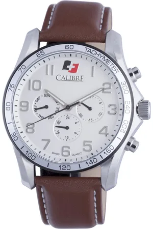 Calibre Mens Buffalo Swiss Made Movement Watch Leather Calfskin Strap Silver Dial - One Size