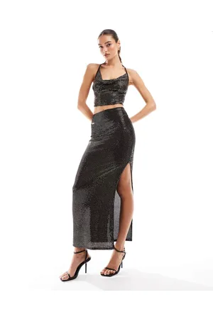 Missyempire Womens glitter detail maxi skirt co-ord in gold- - Size 4 UK