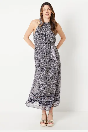 wallis Womens Tile Border Print Belted Midi Dress - Size 18 UK