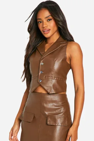 Boohoo Womens Faux Leather Button Down Waistcoat - - Size 6 UK