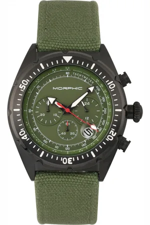 Morphic Mens M53 Series Chronograph Fiber-Weaved Leather-Band Watch w/Date - Stainless Steel - One Size