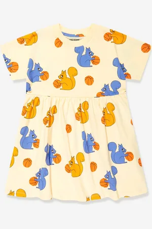 Mini Rodini Girls Squirrels Print Dress in - Size 12-18M
