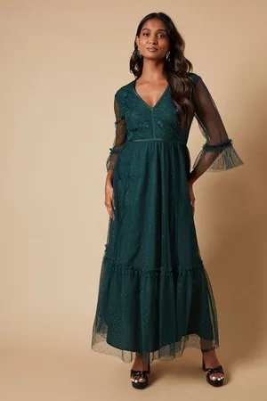 Oasis Womens Occasion Embroidered Mesh Tiered Midaxi Dress - - Size 14 UK