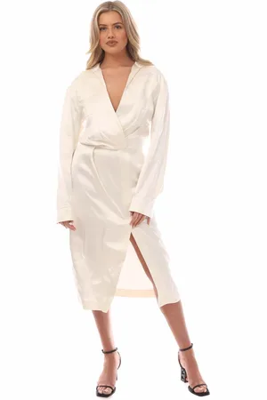 OFF-WHITE Womens Off Duchesse Twist Long Dress in - Size 14 UK