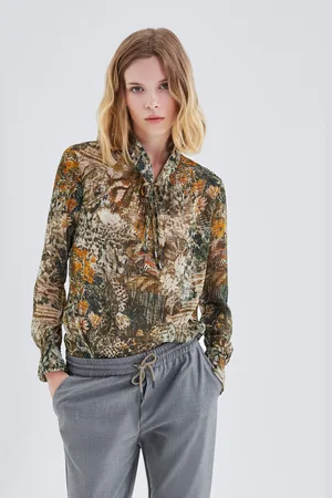 IKKS Womens Printed Blouse With Drawcord - - Size 14 UK