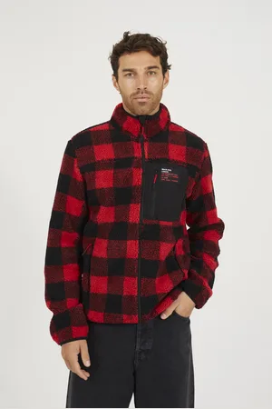 Brave Soul Mens Check Print Zip Through Borg Sweatshirt - Size Small