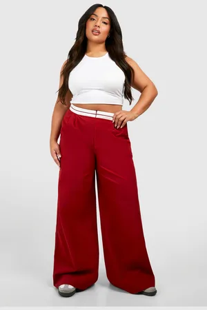Boohoo Womens Plus Woven Reverse Waist Wide Leg Trousers - - Size 18 UK