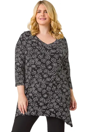 Roman Womens Curve Floral Print V-Neck Tunic - - Size 20 UK