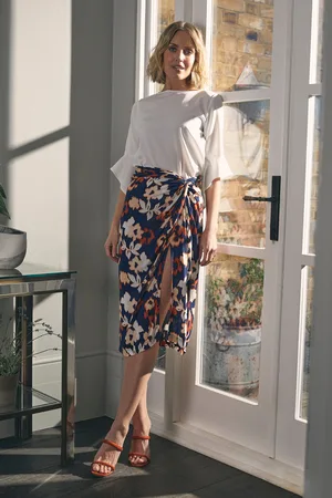 Izabel London Womens Floral Ruched High Waist Midi Skirt - Size 10 UK