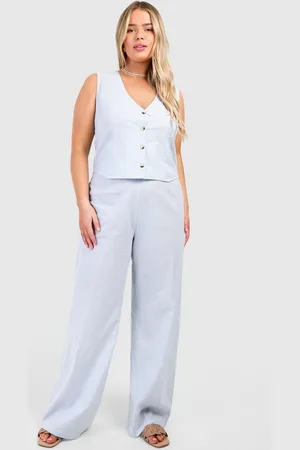 Boohoo Womens Plus Woven Pinstripe Wide Leg Trouser & Waistcoat Co-ord - Cotton - Size 18 UK