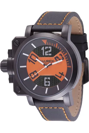 Haurex :gun Mens watch, ipb case, /orange dial, with orange leather - One Size