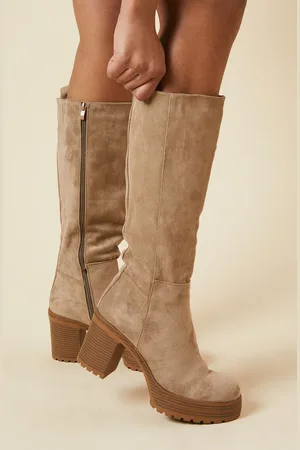 Faith Womens Kali Faux Suede Platform Knee Boot - - Size UK 3