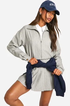 Boohoo Womens Premium Pinstripe Relaxed Fit Bomber Jacket - - Size 14 UK