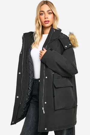 Boohoo Womens Hooded Pocket Detail Parka - - Size 10 UK