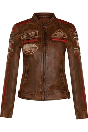Infinity Womens Biker Racing Badges Jacket-Agadir - Nappa Leather - Size 10 UK