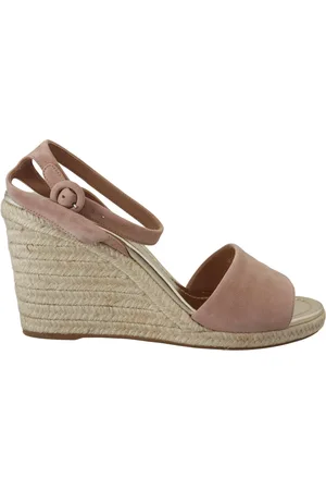 Prada Womens Wedges Ankle Strap Sandals with Logo Details - Suede - Size EU 41