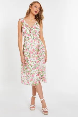Quiz Womens Pink Chiffon Floral Ruffle Wrap Midi Dress - - Size 10 UK