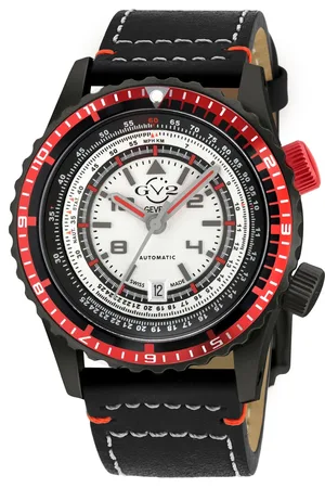 GV2 by Gevril Contasecondi Mens Silver/Red Dial Calfskin Leather Watch - One Size