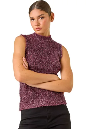 Roman Womens High Neck Fluffy Tinsel Knit Top - - Size 20 UK