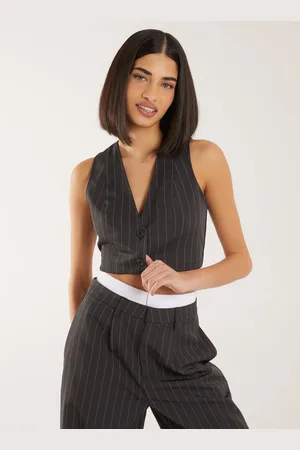 Pink Vanilla Womens Pinstripe Cropped Waistcoat - - Size 10 UK
