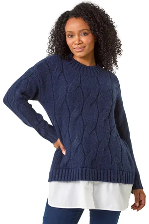 Roman Womens Petite Cable Knit Mock Shirt Jumper - - Size 10 UK