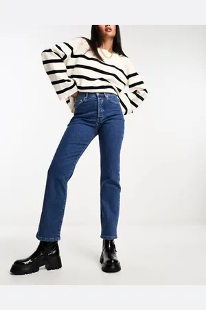 NA-KD Womens high waist straight leg jeans in mid - Size EU 32 (Mens)