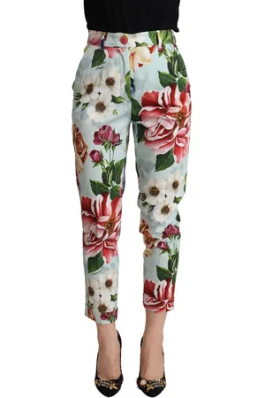 Dolce & Gabbana Womens Floral Print High Waisted Tapered Cropped Pants - Cotton - Size IT 36 (Women
