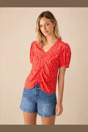 Ro&Zo Womens Dash Print Ruched Front Top - Size 8 UK